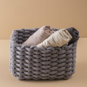 Grey Rectangular Braided Container