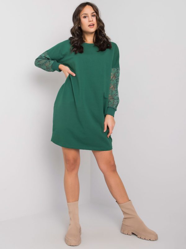 Dark green dress with lace sleeves by Alexxie RUE PARIS