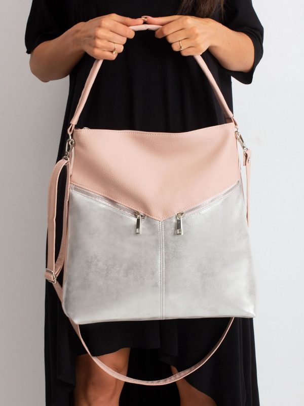 Pink and silver eco leather bag