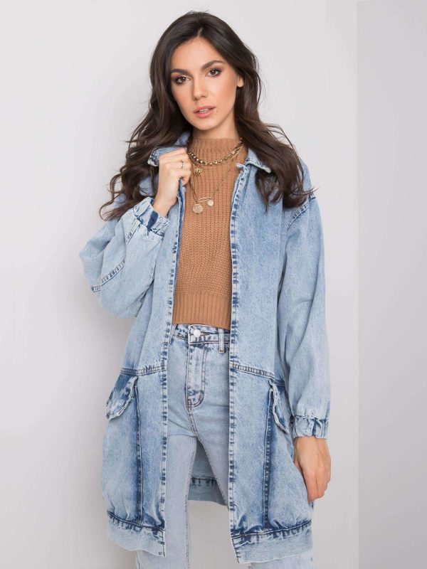 Light blue long denim jacket RUE PARIS