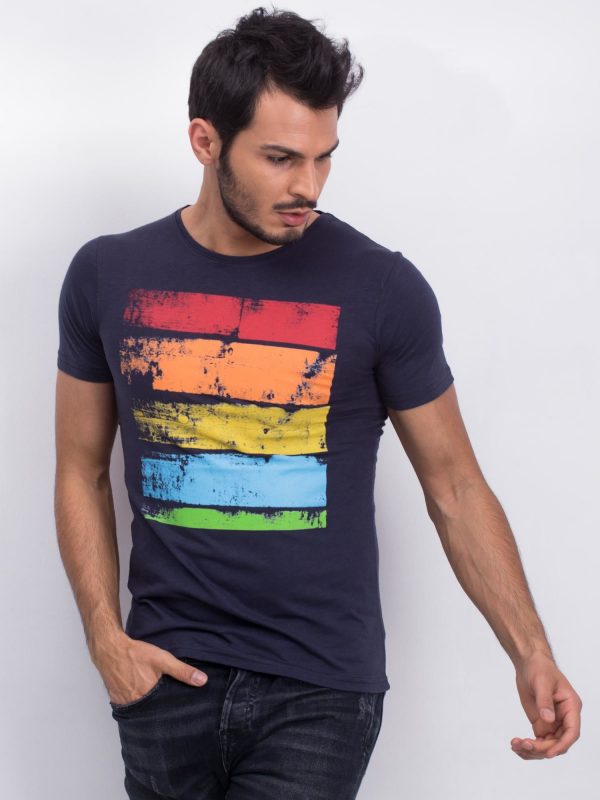 Men's T-shirt with colorful print navy blue