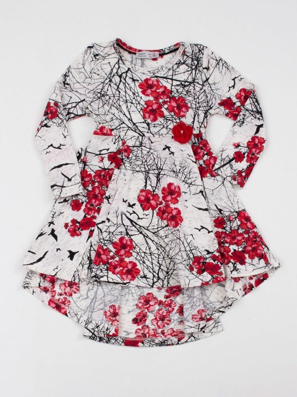 Ecru-red children's dress with print