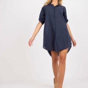 Navy blue airy long shirt in cotton OCH BELLA