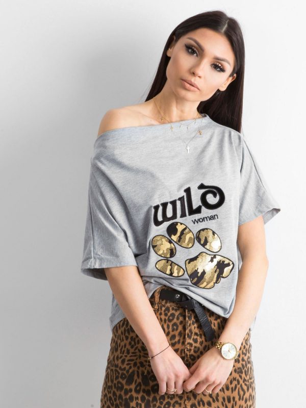 Grey blouse with animal motif