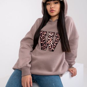 Dark beige sweatshirt with hoodie Bari