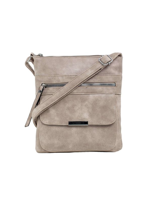 Dark beige eco-leather bag with pockets