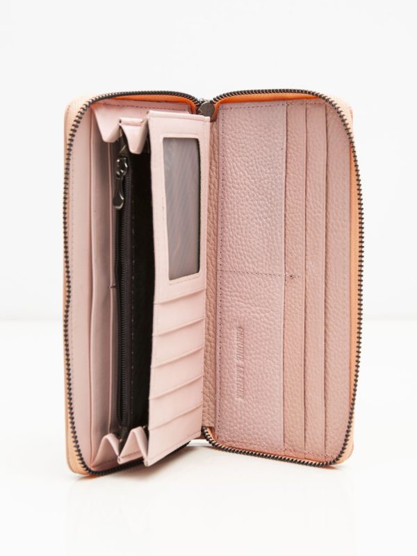 Light pink zipper leather wallet