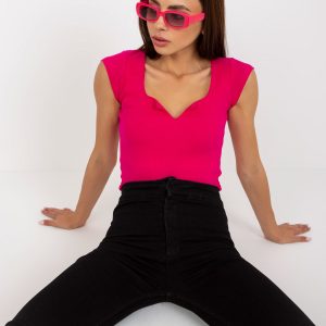 Fuchsia basic blouse in ribbed cotton RUE PARIS