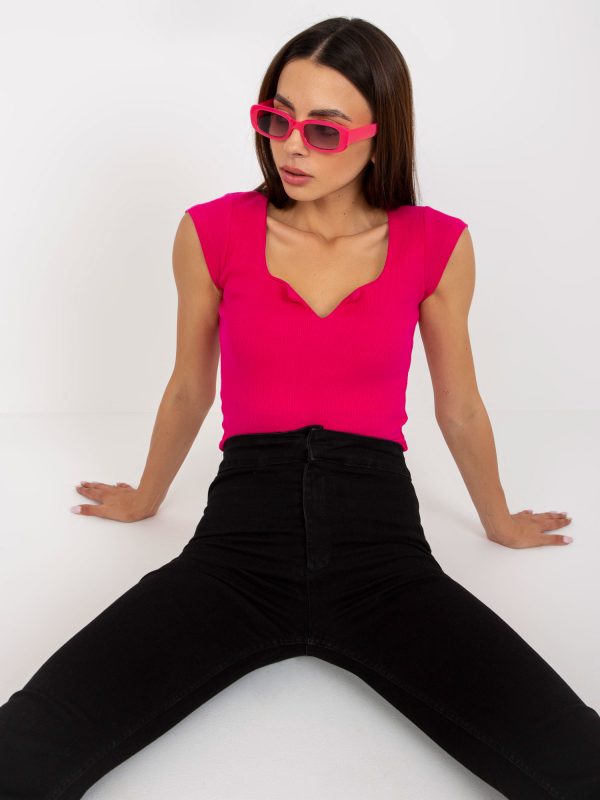 Fuchsia basic blouse in ribbed cotton RUE PARIS