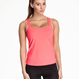 Fluorine pink women's sports top with trimming