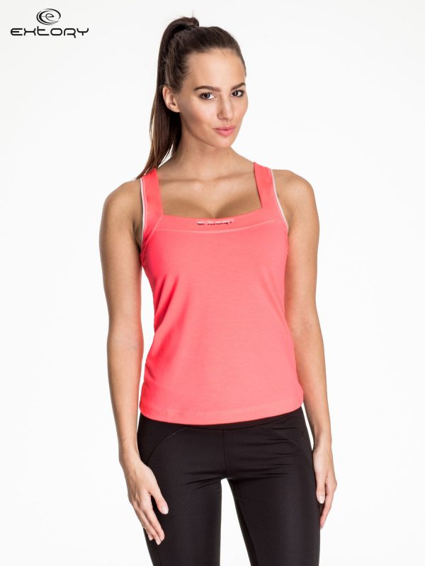 Fluorine pink women's sports top with trimming