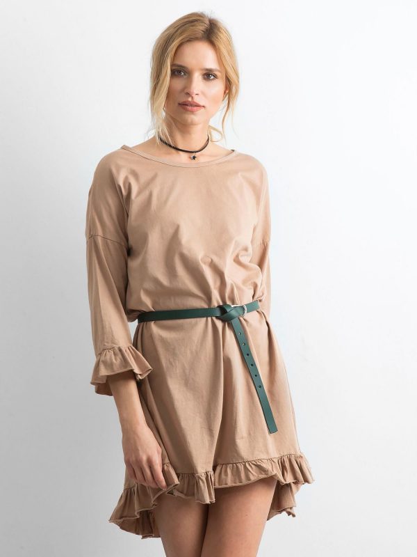 Dark beige dress with flounces