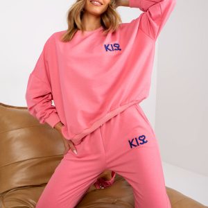 Pink sweatshirt set with high-waisted trousers