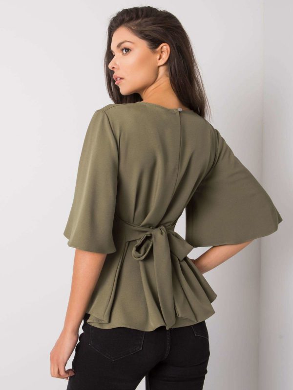 Khaki blouse with tie Mayssa RUE PARIS