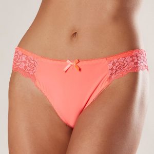 Fluo coral briefs with lace back