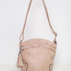 Pink handbag with zippers