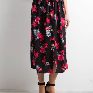 Black floral midi skirt