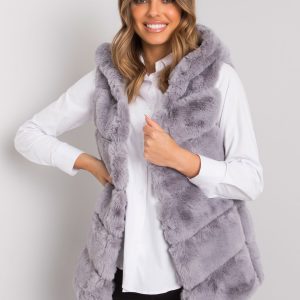 Grey fur vest with hood Foggia OCH BELLA