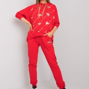 Red two-piece set with Cliffton print