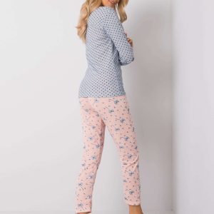 Navy Blue and Peach Print Pyjamas