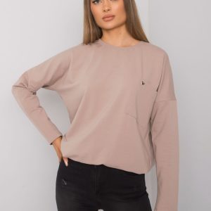 Dark beige basic blouse with pocket Norine