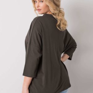 Dark khaki plus size blouse with Philomena rhinestones