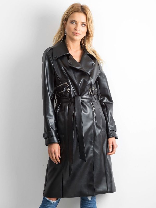 BY O LA LA Black eco-leather coat