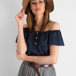 Navy blue blouse that reveals the shoulders