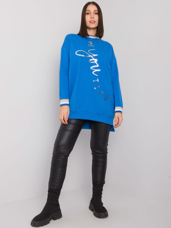 Dark Blue Plus Size Cotton Tunic with Jamellia Inscription