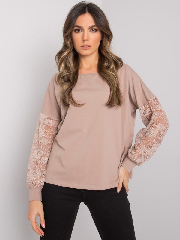 Dark beige blouse with lace Shantelle RUE PARIS