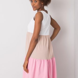 Sheyla RUE PARIS pink and beige cotton dress