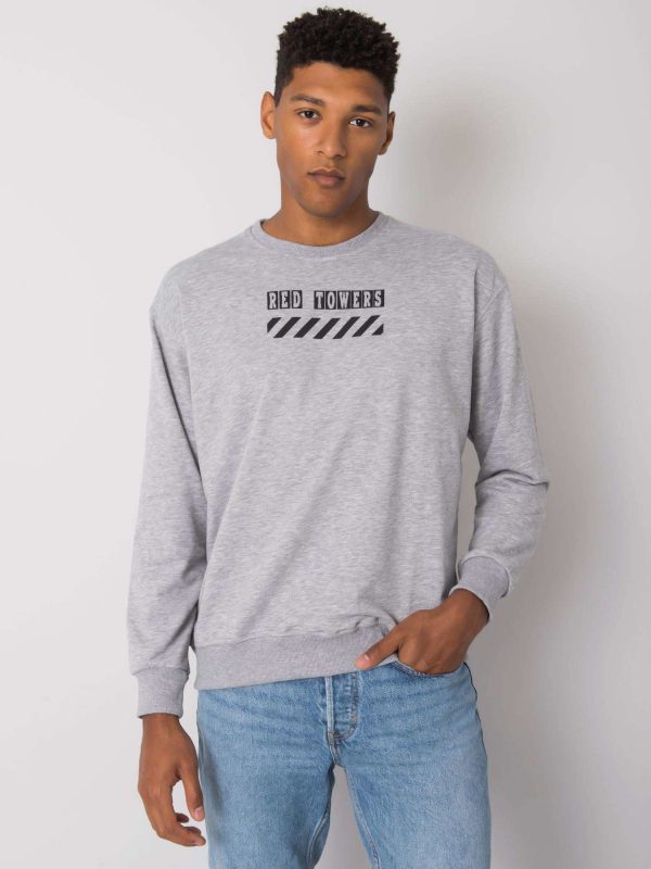 Grey melange sweatshirt for men with print Maxton LIWALI