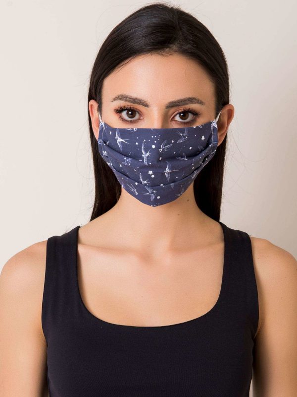 Navy blue protective mask with print