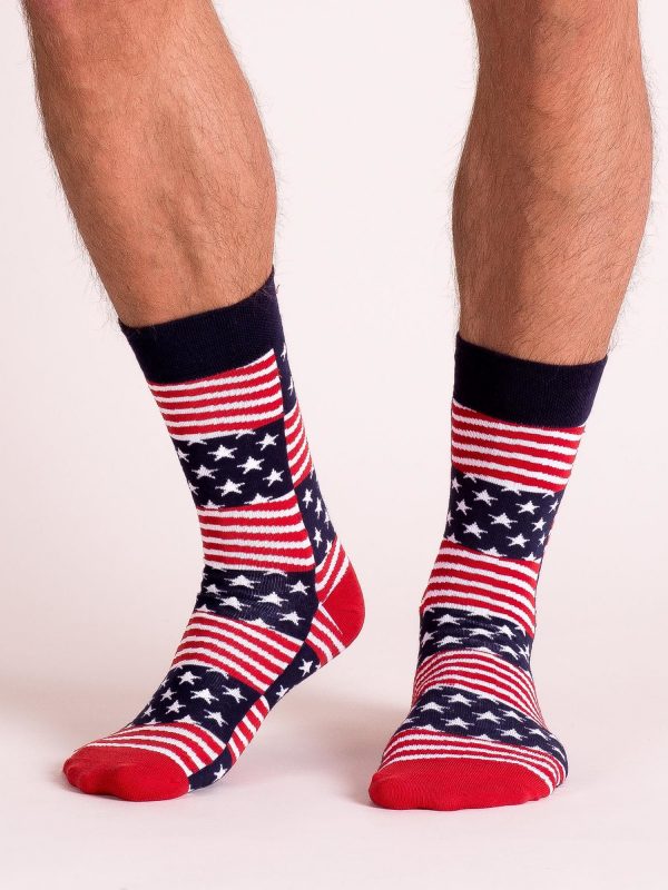 Navy Blue and Red Patterned Men's Socks