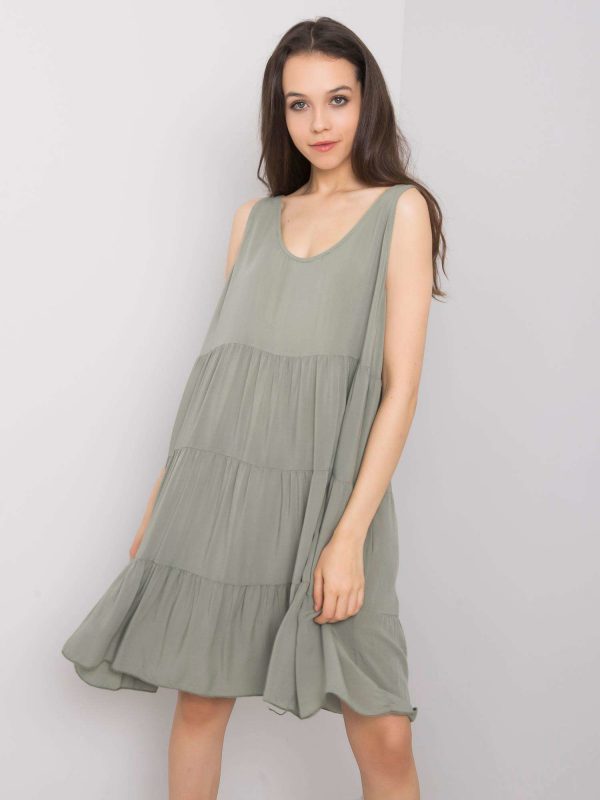 Khaki dress with ruffle Bridgette OCH BELLA