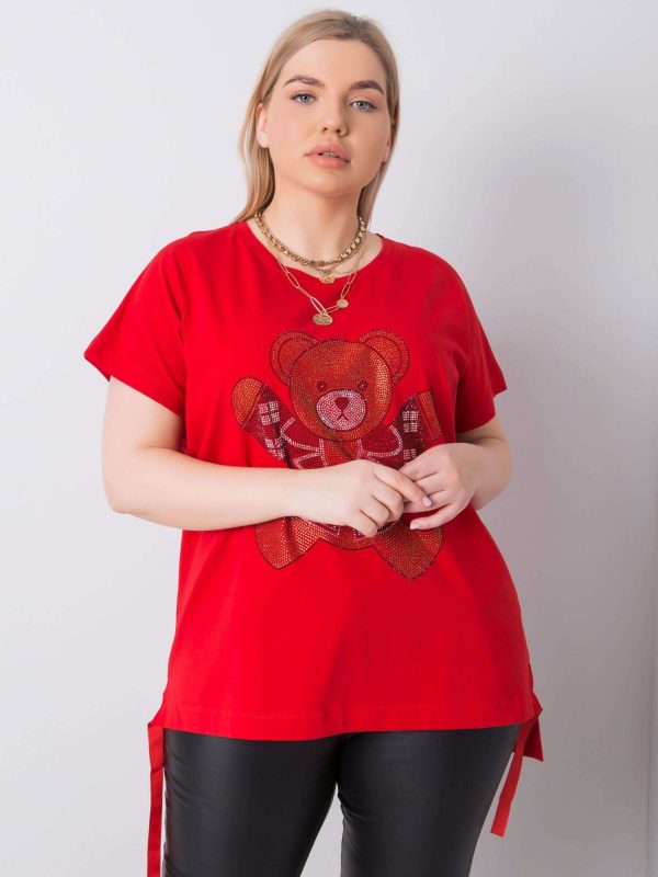 Red plus size blouse with Marlene applique