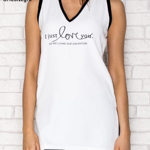 White long top with I JUST LOVE YOU