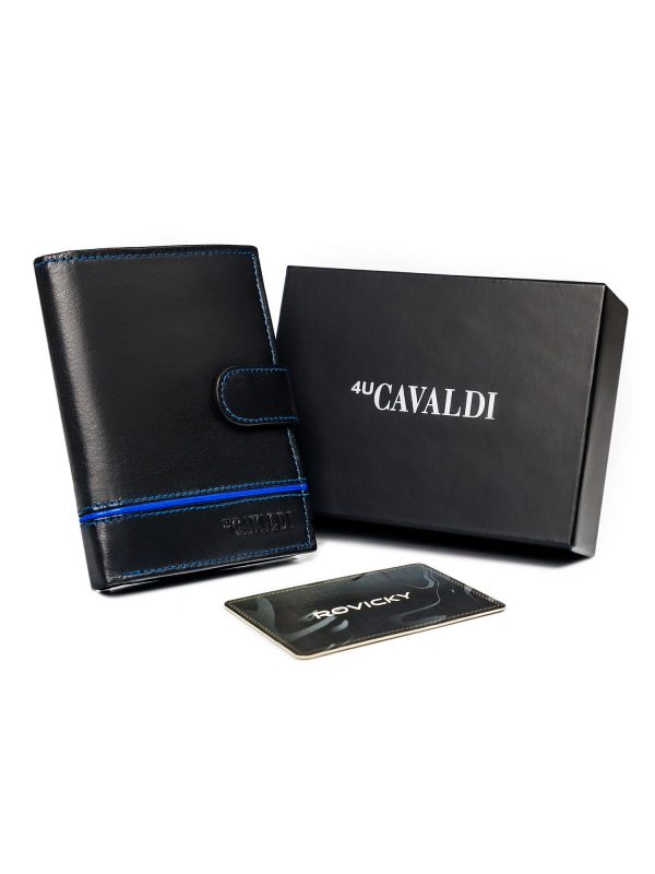 Black and Blue Leather Men's Vertical Wallet