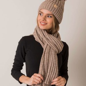 Dark beige women's set hat and scarf RUE PARIS