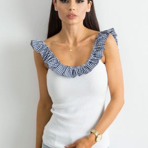 BY O LA LA Navy blue and white ruffle top