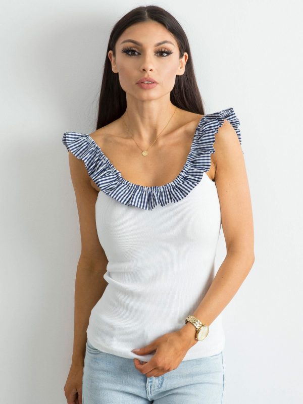 BY O LA LA Navy blue and white ruffle top