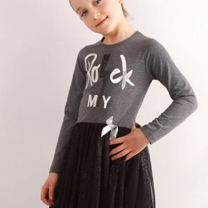 Dark Grey Cotton Dress for Girl