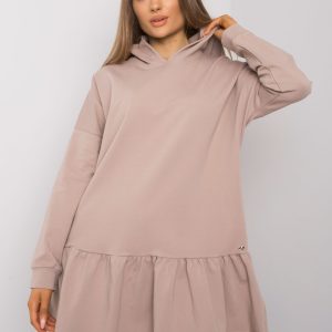 Dark Beige Hooded Sweatshirt Dress Aliye