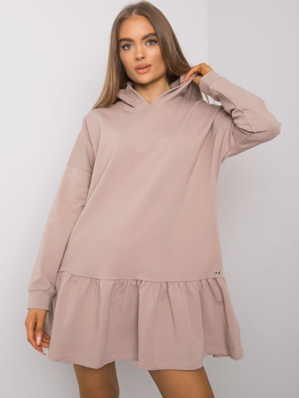 Dark Beige Hooded Sweatshirt Dress Aliye