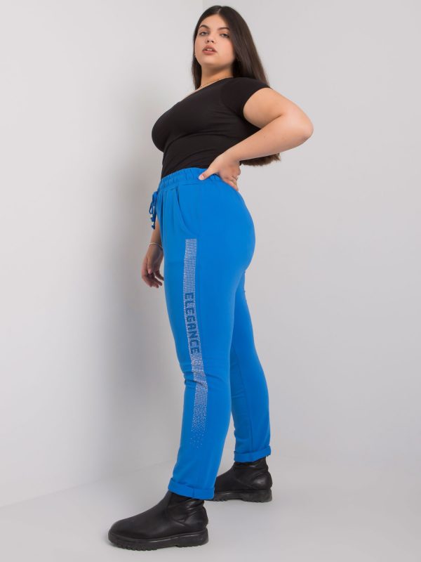 Blue plus size sweatpants with Aelis applique