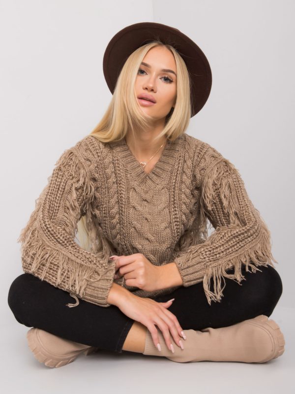 Dark beige sweater with braids Oregon RUE PARIS