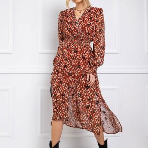 BY O LA LA Light Brown Patterned Dress