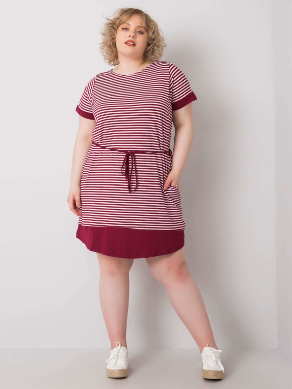 Burgundy White Plus Size Striped Jianna Dress