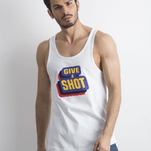 White Men's Sleeveless Printed T-Shirt