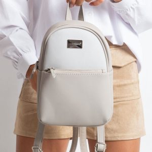 Light Grey Small Eco Leather Backpack